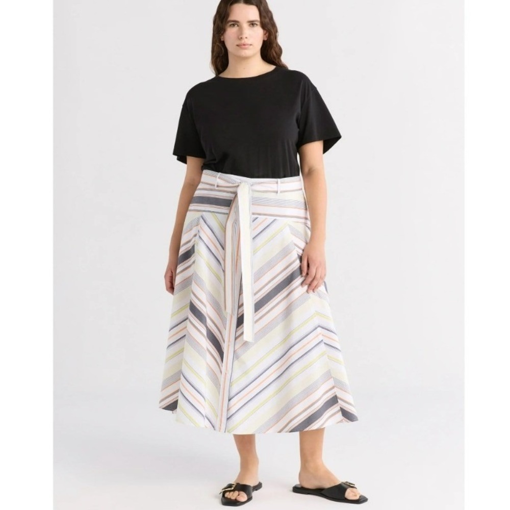Striped Tie-Waist Midi Skirt in Pastel Multi